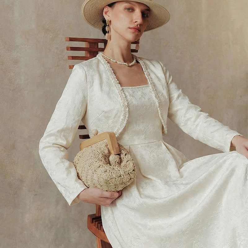 Damen Elegantes Hochzeitskleid mit langem Ärmel und Jacke Drune