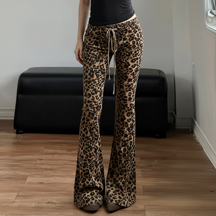 Damen Flared Leopardenmuster Hose Drune