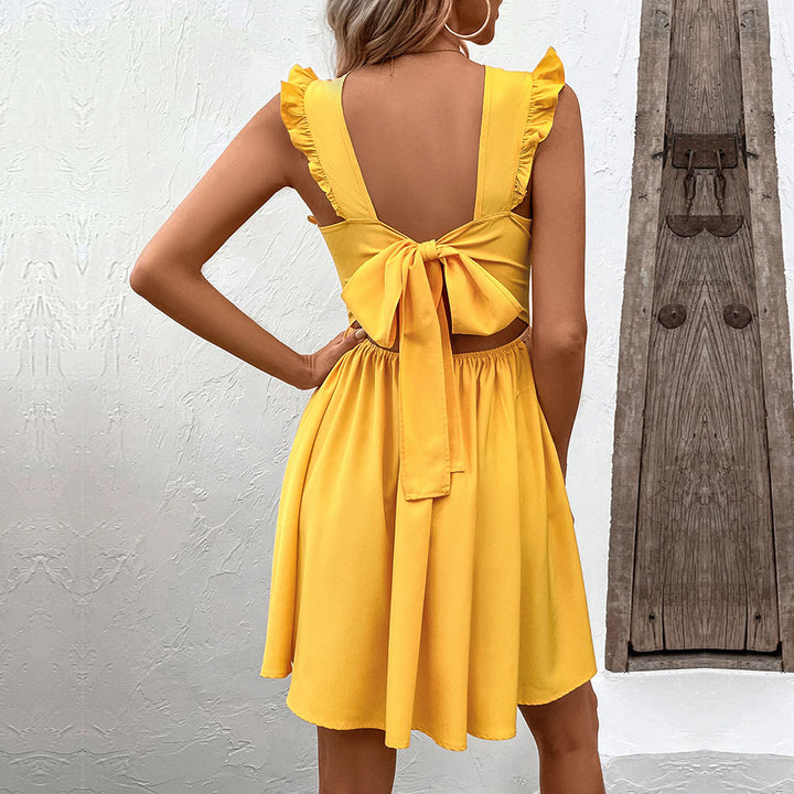 Damen Sommerliches Minikleid mit Rüschendetails und V-Ausschnitt Drune