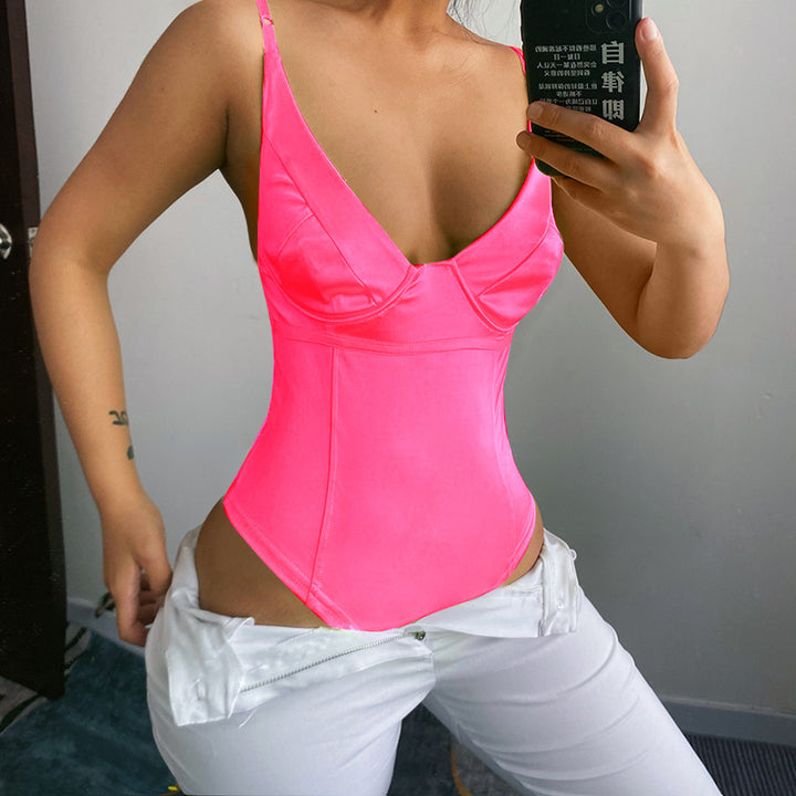 Damen Satin-Bustier-Top mit tiefem V-Ausschnitt und eleganter Passform Drune