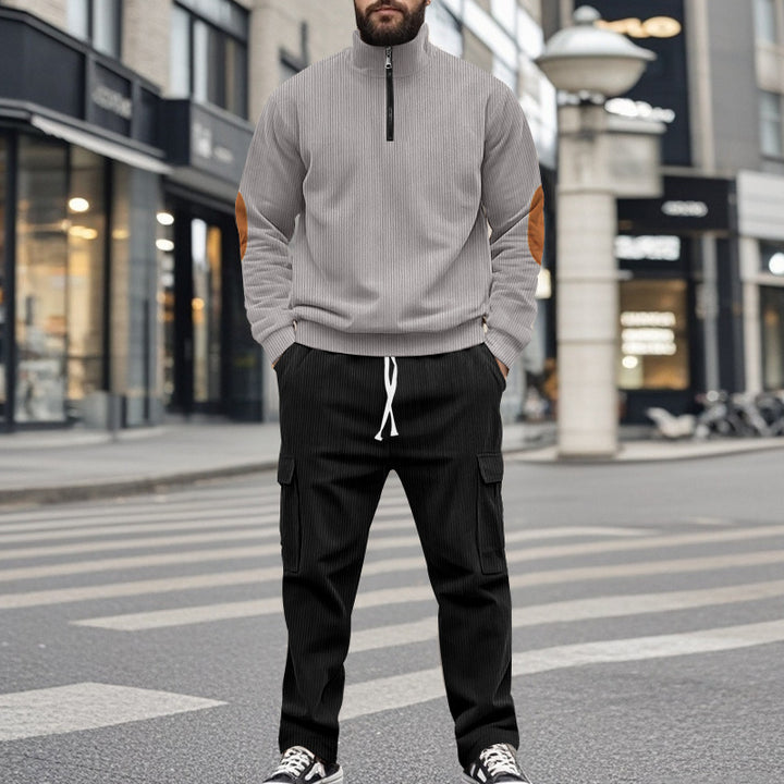 Herren modisches Sweatshirt und Cargo-Hose Set mit hohem Kragen und praktischen Taschen Drune