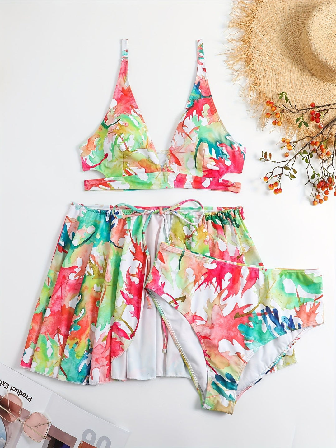 Damen Bikini-Set mit fließendem Rock und verspieltem Print Drune