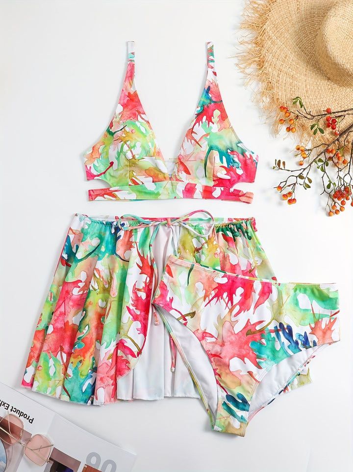 Damen Bikini-Set mit fließendem Rock und verspieltem Print Drune