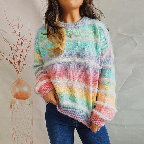 Damen gemütlicher Strickpullover mit sanftem Farbverlauf und flauschiger Textur Drune