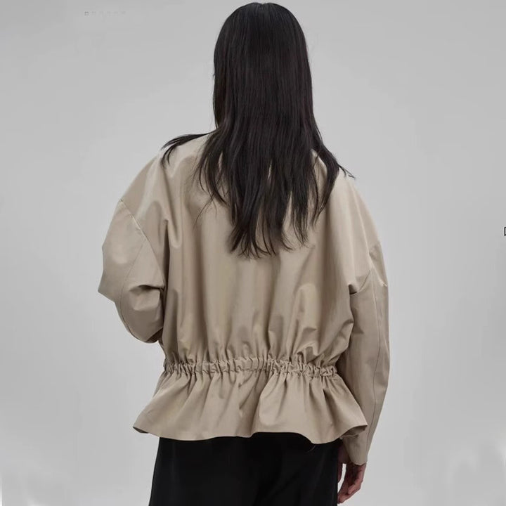 Damen Modische Übergangsjacke mit Gürtel und Stehkragen Drune