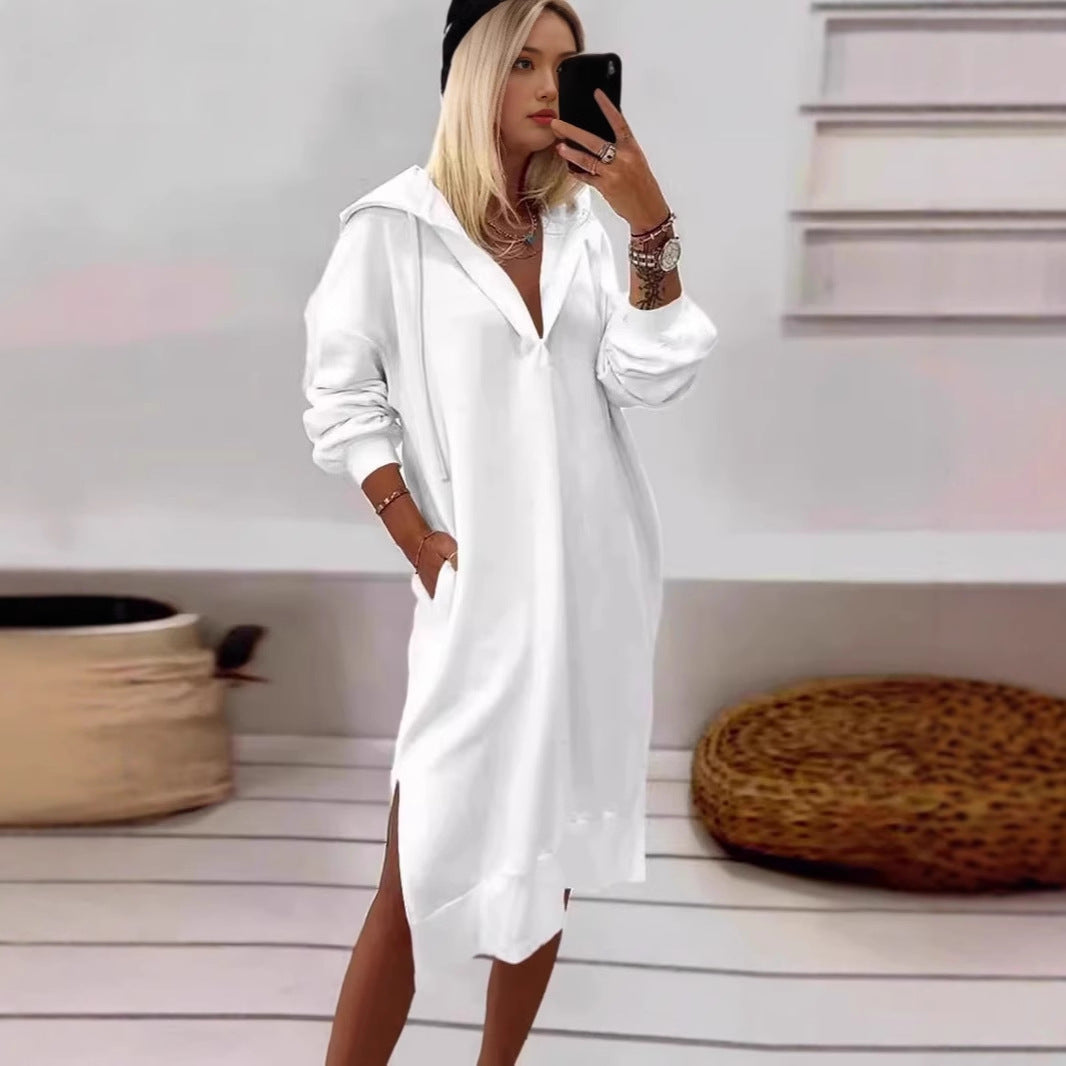 Damen Kapuzenkleid im lässigen Chic-Stil mit Seitenschlitzen Drune