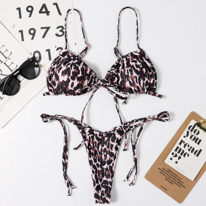 Damen Tiefer Ausschnitt Triangel-Bikini mit verspielten Bindebändern Drune