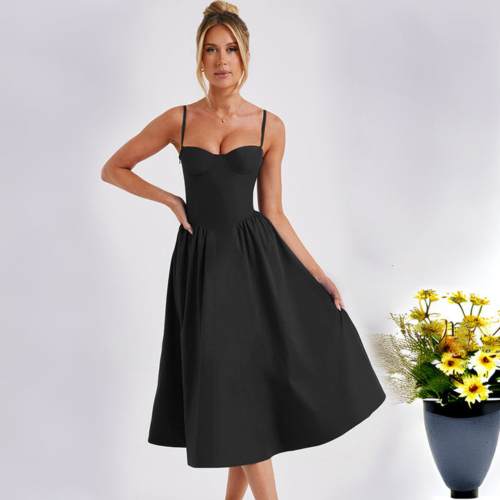 Damen Midi-Kleid mit eleganter Bustier-Oberfläche und schwingendem Rock Drune