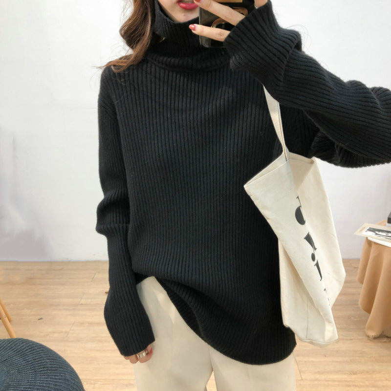 Damen warmer Rollkragenpullover mit feinem Rippstrick Drune