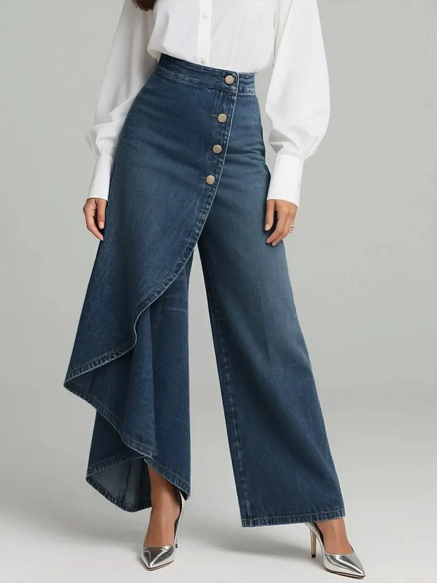 Damen Jeansrock mit asymmetrischem Schnitt und Knopfdetails Drune