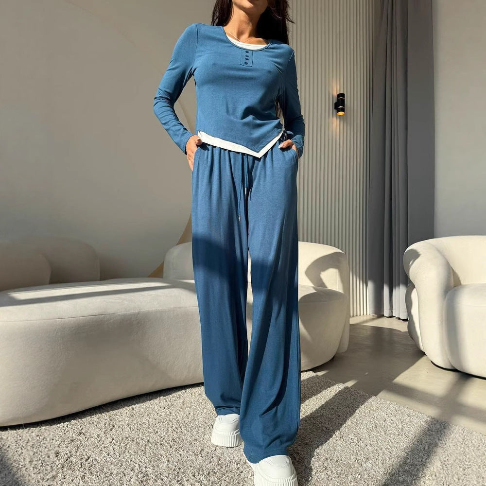 Damen Freizeitsuit mit bequemen Langarmoberteil und lockerer Hose Drune