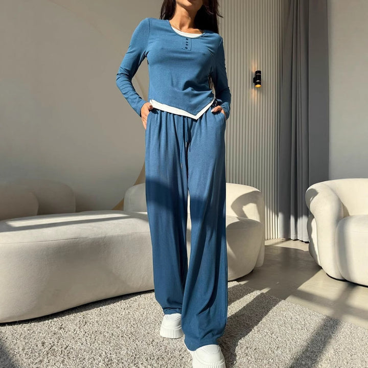 Damen Freizeitsuit mit bequemen Langarmoberteil und lockerer Hose Drune