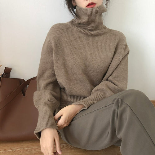 Damen modischer Rollkragenpullover aus weichem Strick Drune