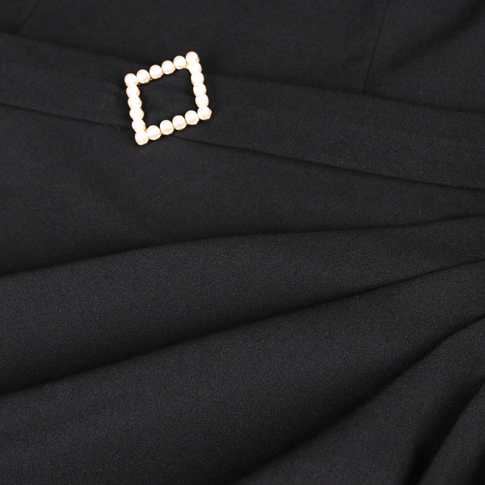 Damen elegantes Midi-Kleid mit transparenten Puffärmeln und zartem Rüschenakzent Drune