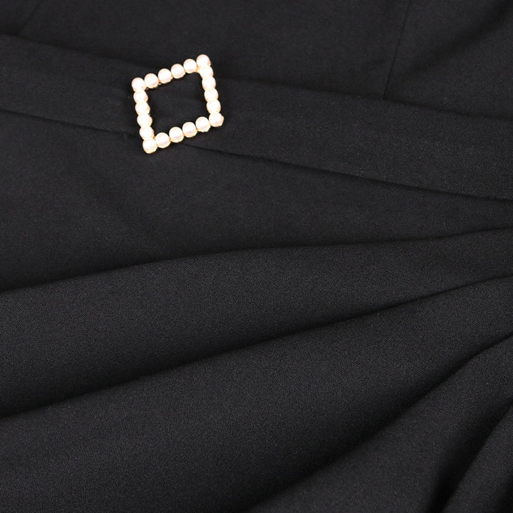 Damen elegantes Midi-Kleid mit transparenten Puffärmeln und zartem Rüschenakzent Drune
