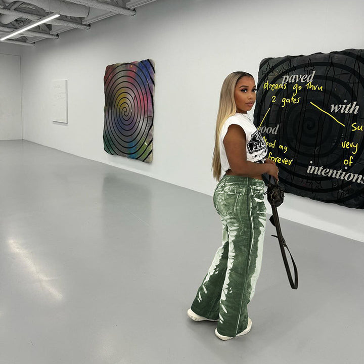 Damen modische Weitbeine-Hose mit kreativem Skelett-Design Drune