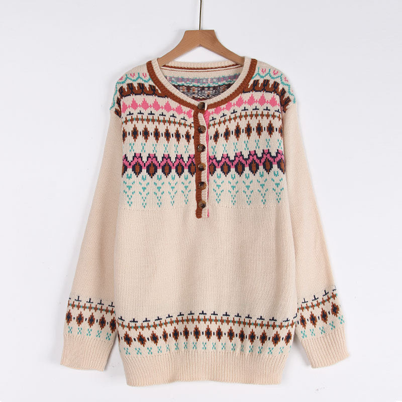 Damen Strickpullover mit buntem Norwegermuster Drune