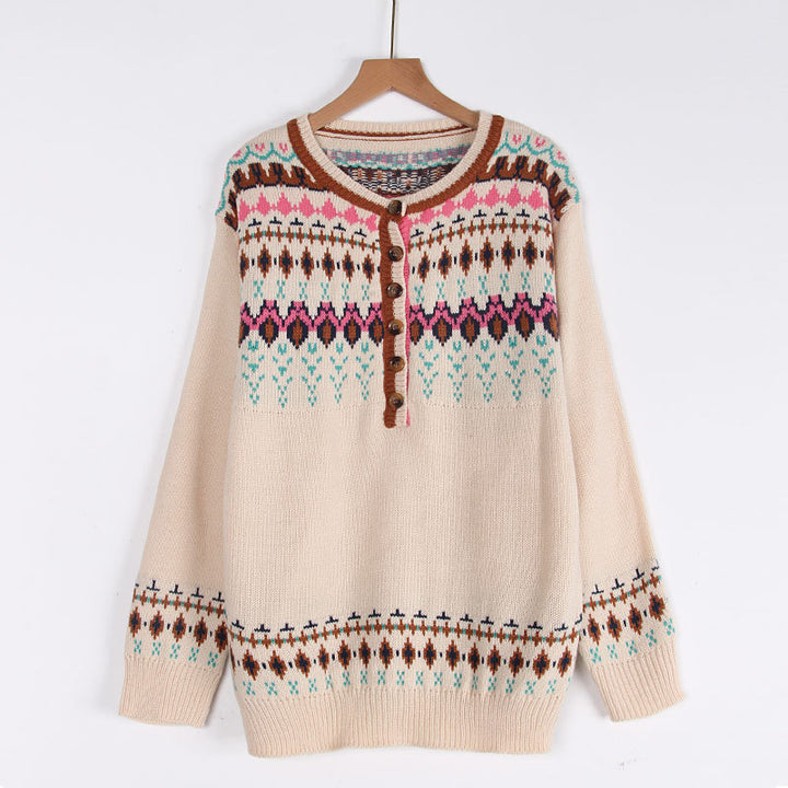 Damen Strickpullover mit buntem Norwegermuster Drune