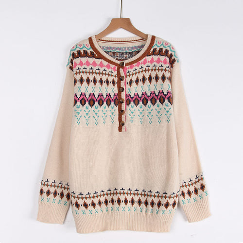 Damen Strickpullover mit buntem Norwegermuster Drune