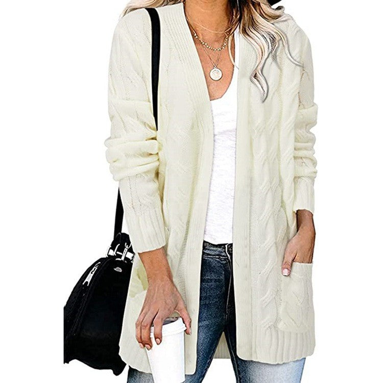 Damen Strickjacke im eleganten Kabelmuster mit offenen Taschen Drune