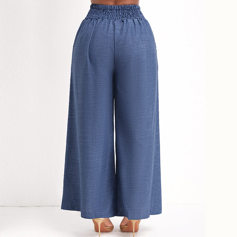Damen Elegante Weitbein-Hose mit elastischem Bund und goldener Kette Drune