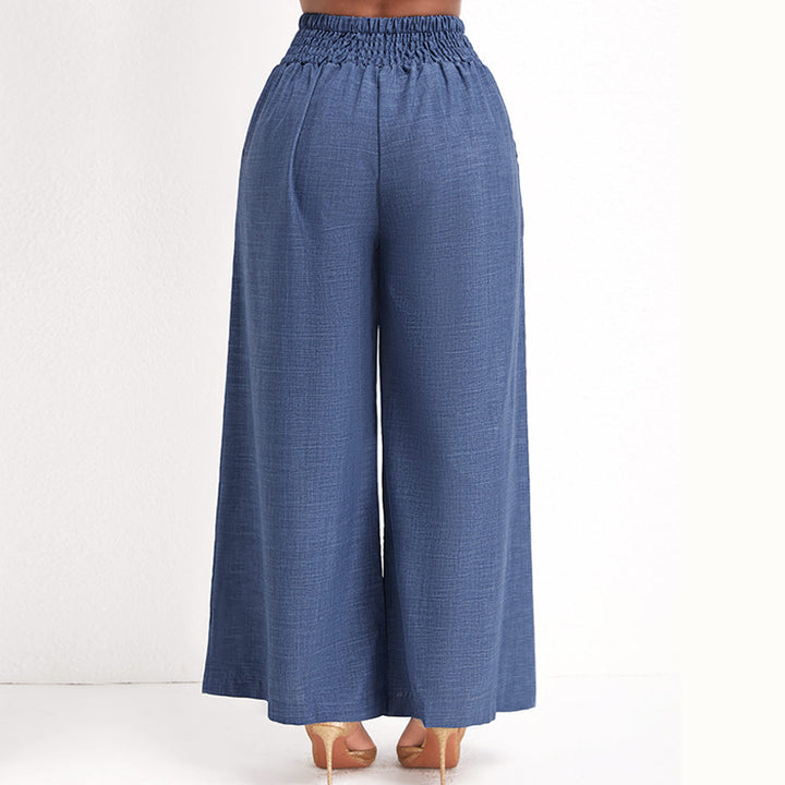 Damen Elegante Weitbein-Hose mit elastischem Bund und goldener Kette Drune