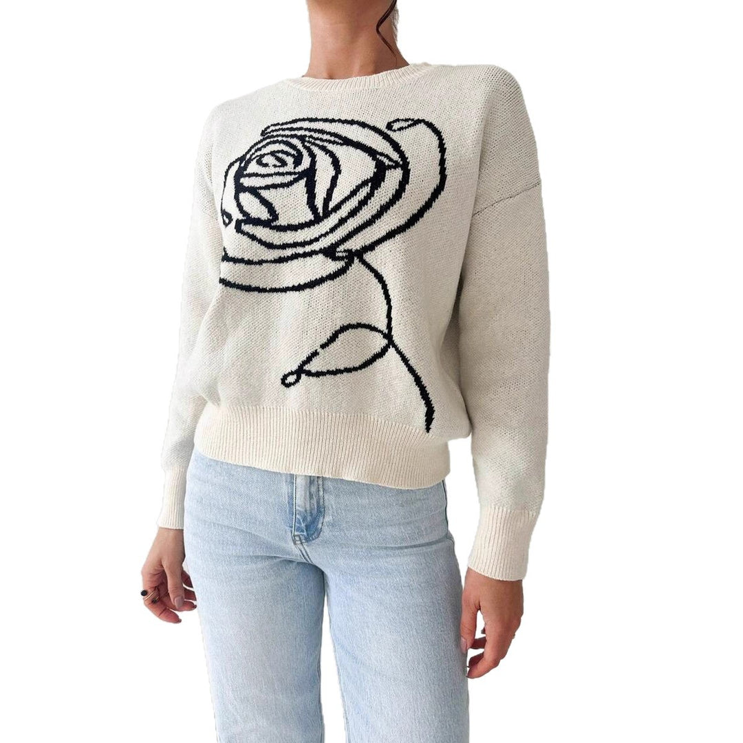 Damen Strickpullover mit floraler Stickerei Drune