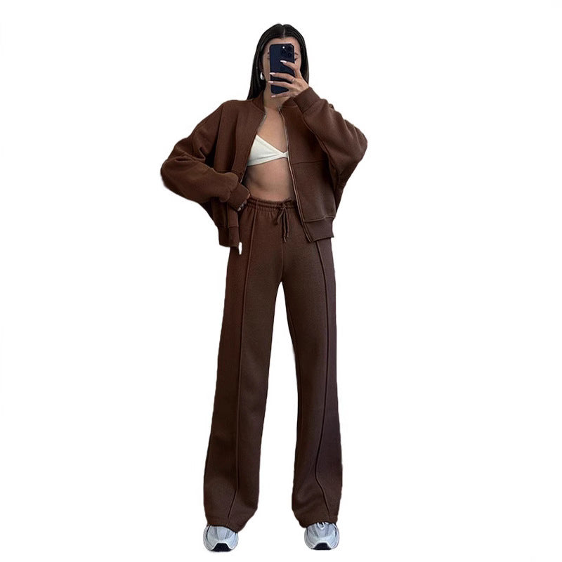 Damen lässiges Freizeit-Set aus weichem Sweatstoff mit hohem Kragen und weitem Schnitt Drune
