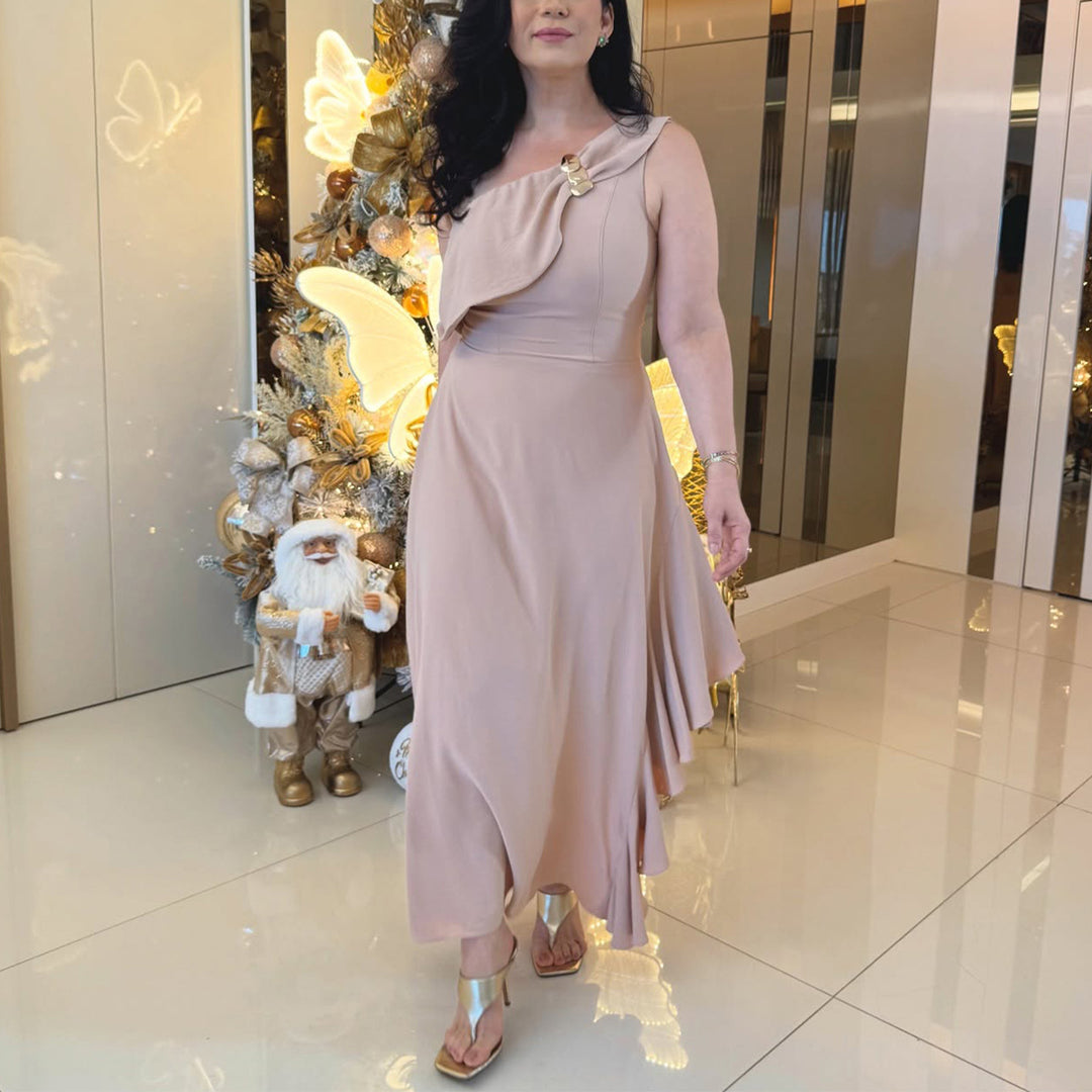 Damen Maxikleid mit eleganter Raffung Drune