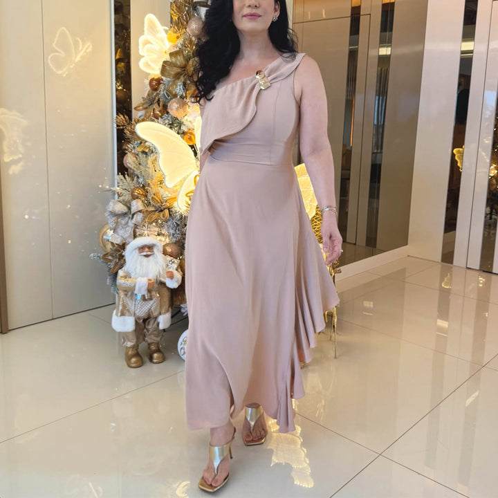 Damen Maxikleid mit eleganter Raffung Drune