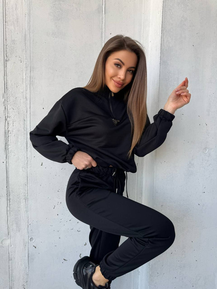 Damen sportliches Set aus weichem Fleece mit Kapuze Drune