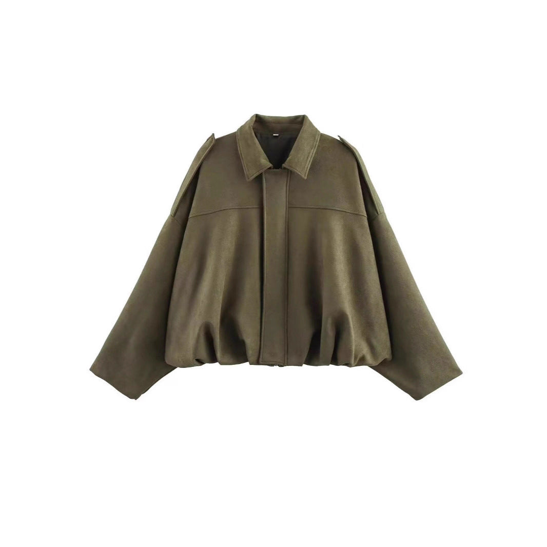 Damen nan Oversize-Kurzjacke mit Ballon-Saum, Schulterpatten und verdeckter Frontleiste Drune