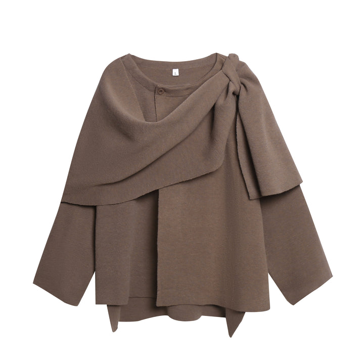 Damen gemütlicher Strickponcho mit raffinierten Drapierungen Drune
