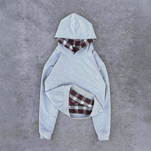 Damen lässiger Kapuzenpullover mit gestepptem Innenfutter und kontrastierendem Karomuster Drune