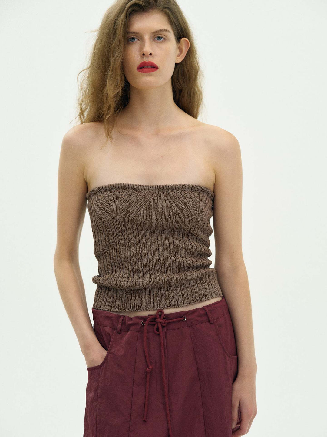 Damen Rippstrick-Bandeau-Top Drune
