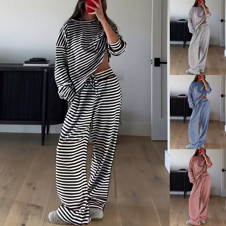 Damen stylisches gestreiftes Freizeit-Set Drune