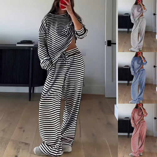 Damen stylisches gestreiftes Freizeit-Set Drune
