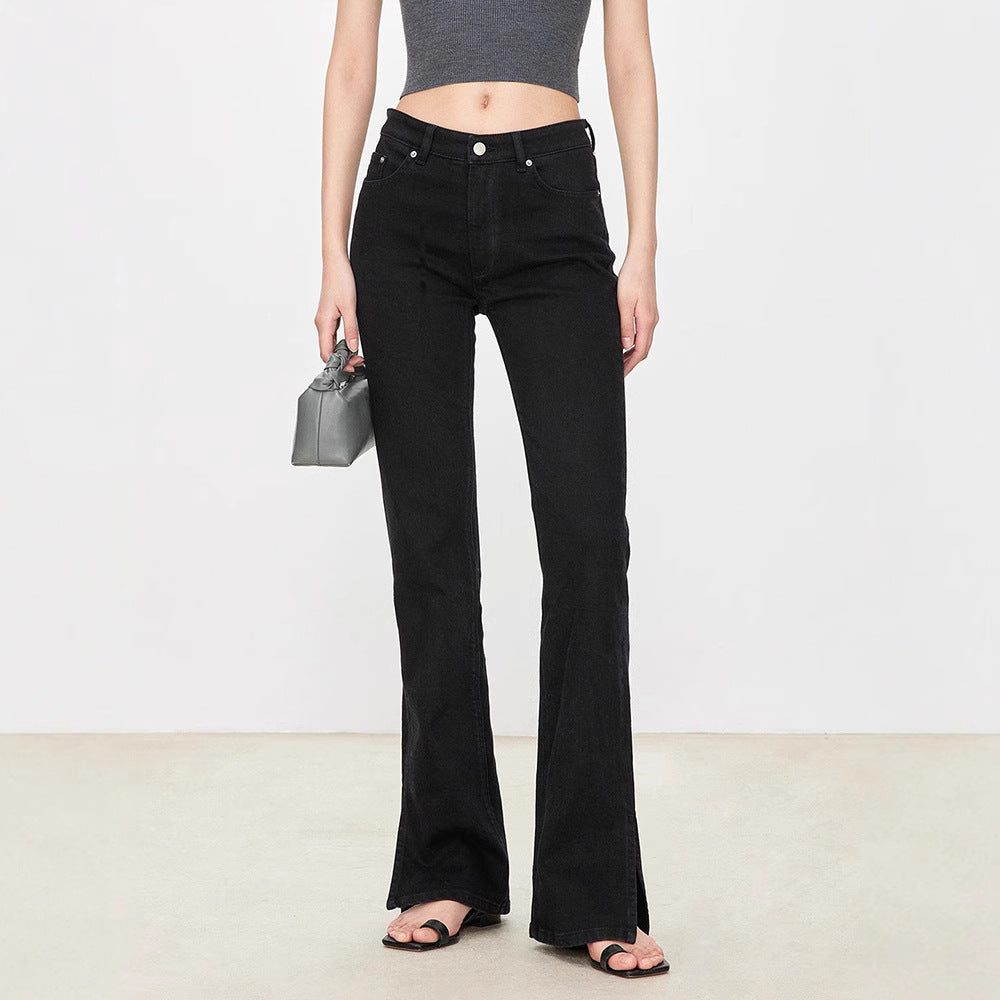 Damen Bootcut-Jeans im Vintage-Stil mit hohem Bund Drune