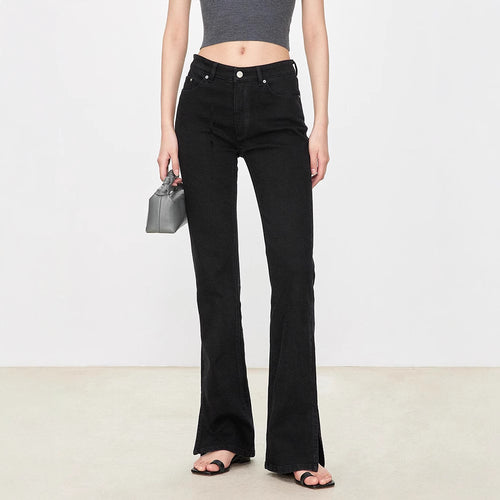 Damen Bootcut-Jeans im Vintage-Stil mit hohem Bund Drune