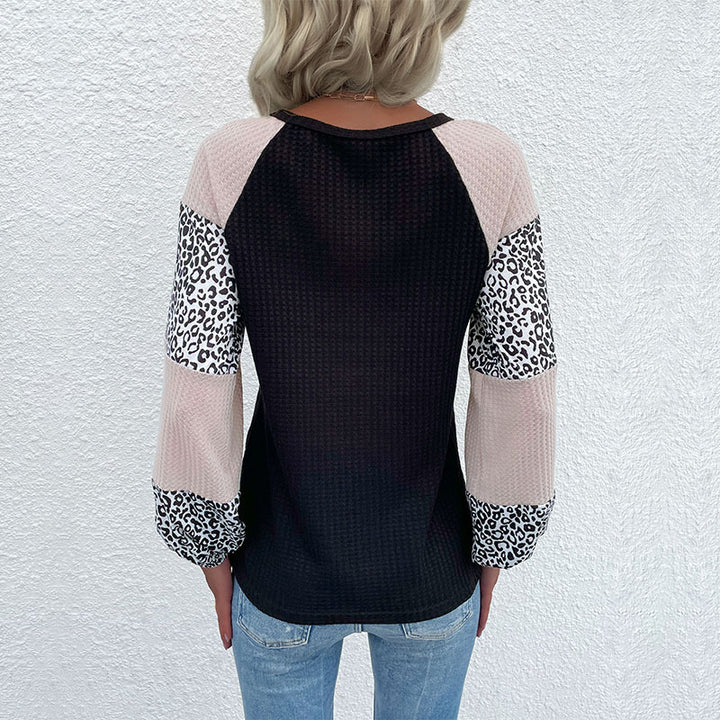 Damen modisches Oberteil mit tierischem Druck und eleganten Puffärmeln Drune