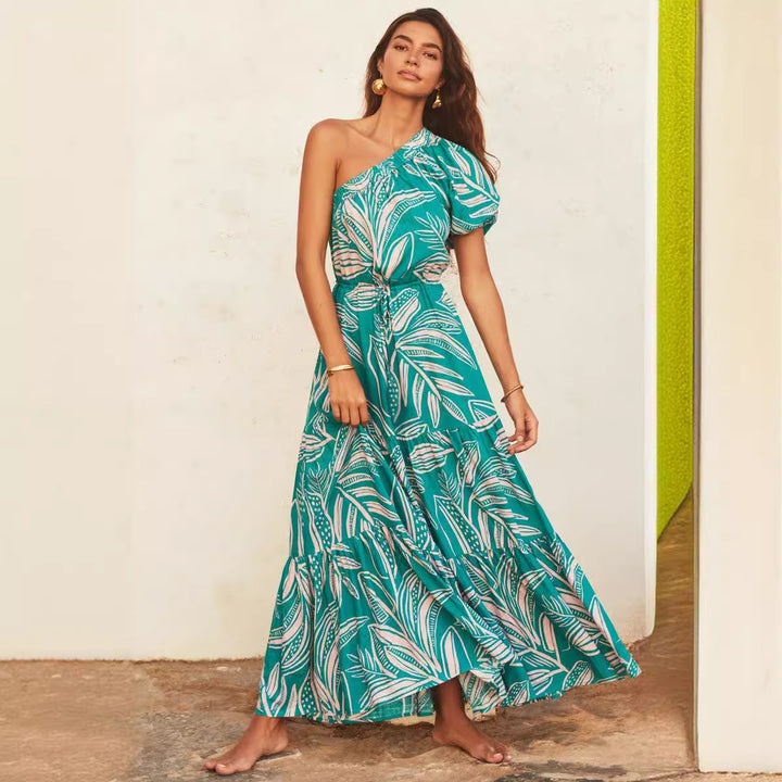 Damen Maxikleid mit raffiniertem One-Shoulder-Design und voluminösem Saum Drune