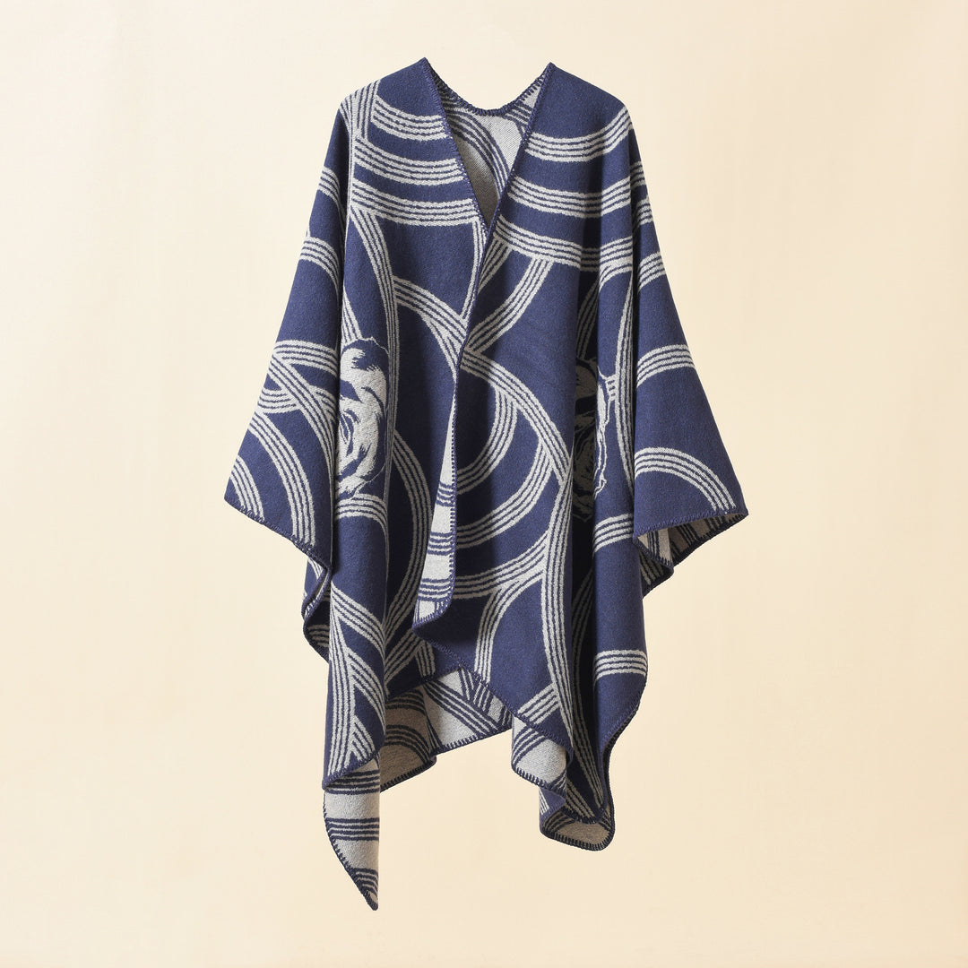 Damen Kunstvoller Wickel-Poncho mit elegantem Floraldesign Drune