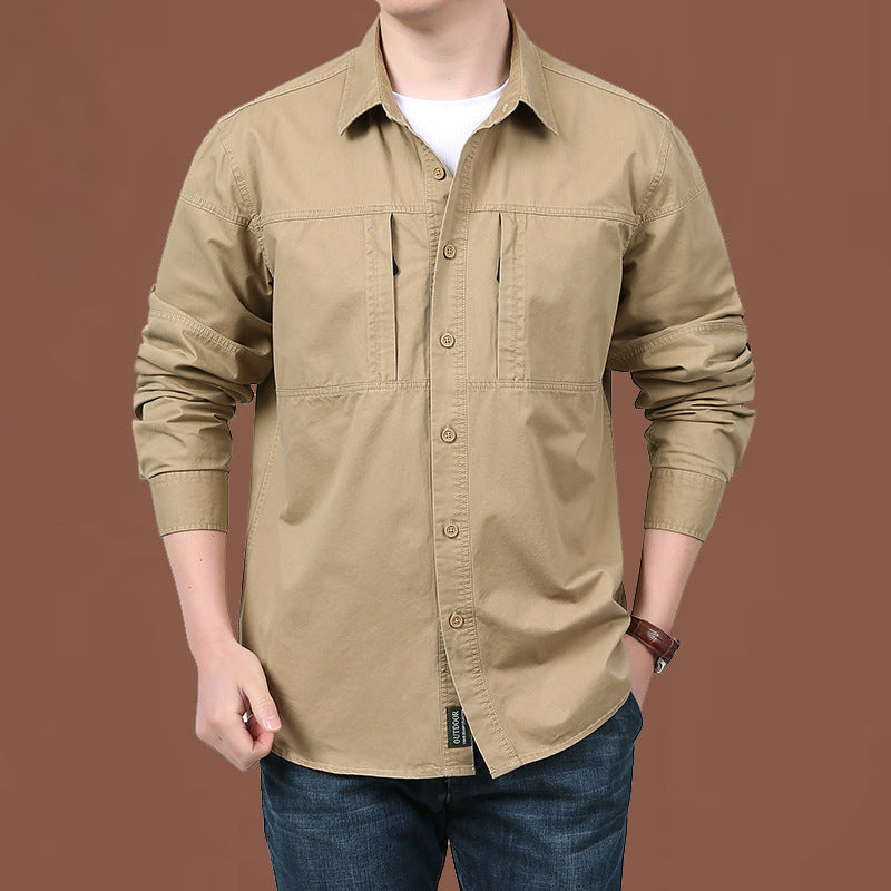 Herren nan leichtes Baumwoll-Utility-Overshirt mit zwei verdeckten Brusttaschen und klassischem Kentkragen Drune
