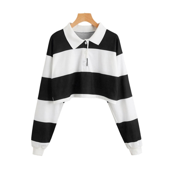 Damen Kurzarm-Polo-Sweater mit bunten Streifen Drune