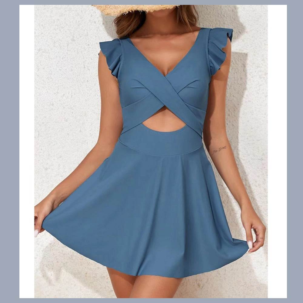Damen Denim-Kleid mit Rüschendetails und Femininer Silhouette Drune