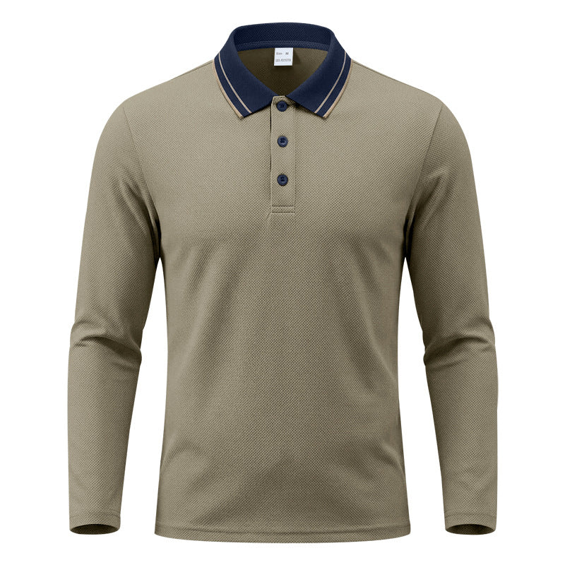 Herren nan langärmeliges Piqué-Poloshirt mit kontrastkragen und dreifach geknöpfter Leiste Drune
