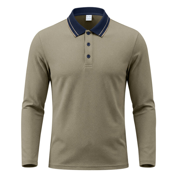 Herren nan langärmeliges Piqué-Poloshirt mit kontrastkragen und dreifach geknöpfter Leiste Drune