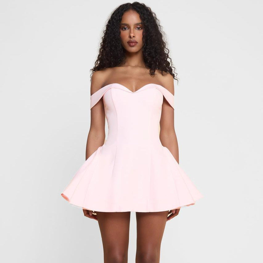 Damen Offshoulder Mini Kleid mit verspieltem Schnitt Drune
