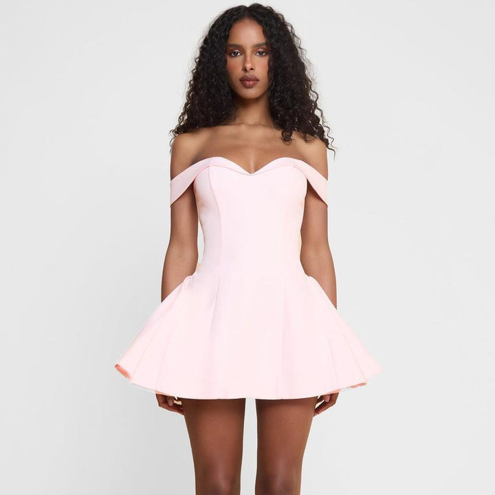 Damen Offshoulder Mini Kleid mit verspieltem Schnitt Drune