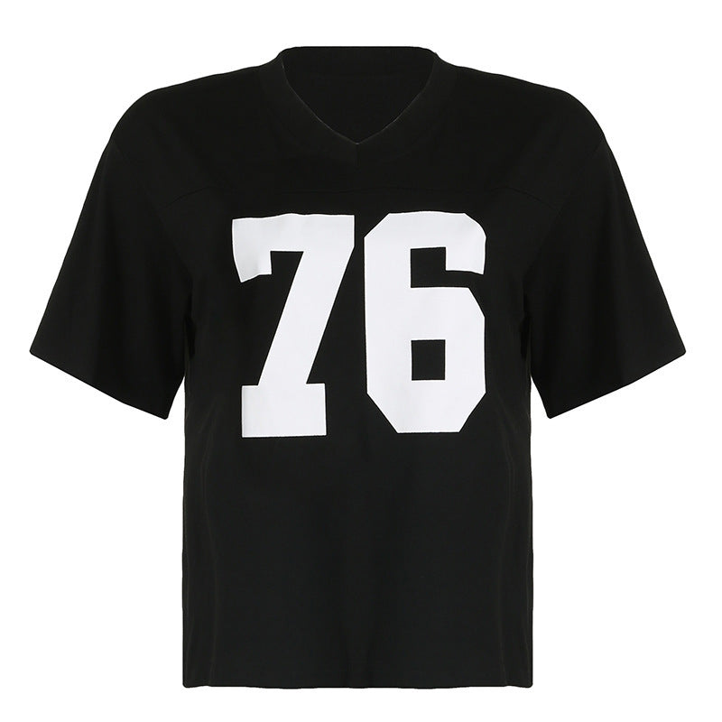 Damen Sportliches V-Ausschnitt T-Shirt mit angesagtem Print Drune